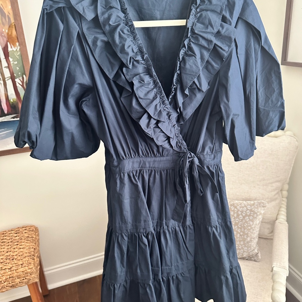 GIGIO Navy Ruffle Wrap Dress